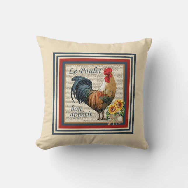 Coussin Coq français bleu de pays (Recto)