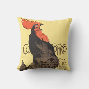 Coussin Coq français vintage Art Nouveau Steinlen