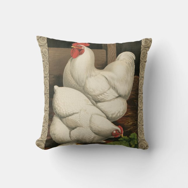 Coussin Coq & Hen à l'extérieur Hen House avec frontière b (Recto)