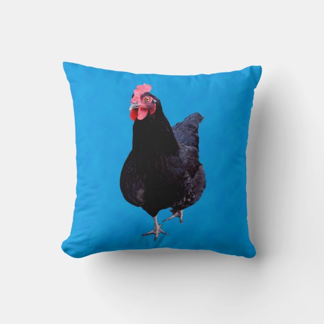 Coussin Coq noir sur fond bleu, (Recto)