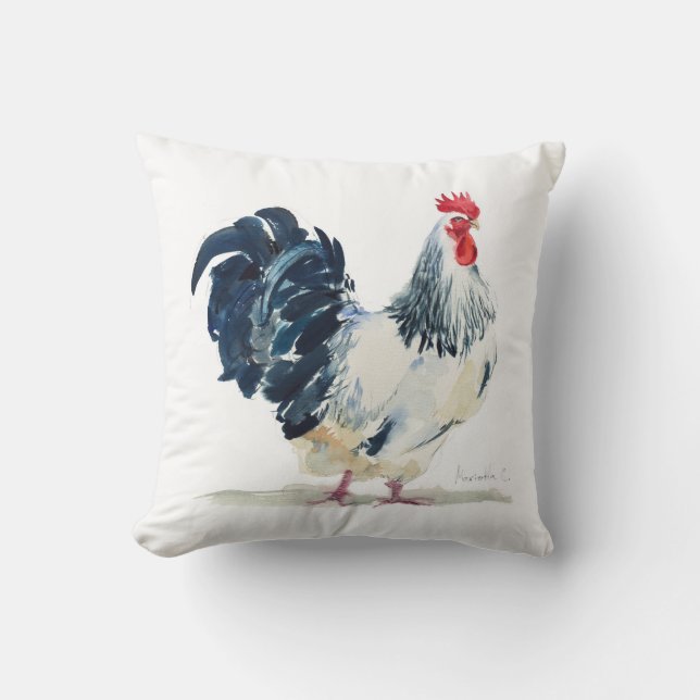 Coussin Coqs blancs et noirs (Recto)