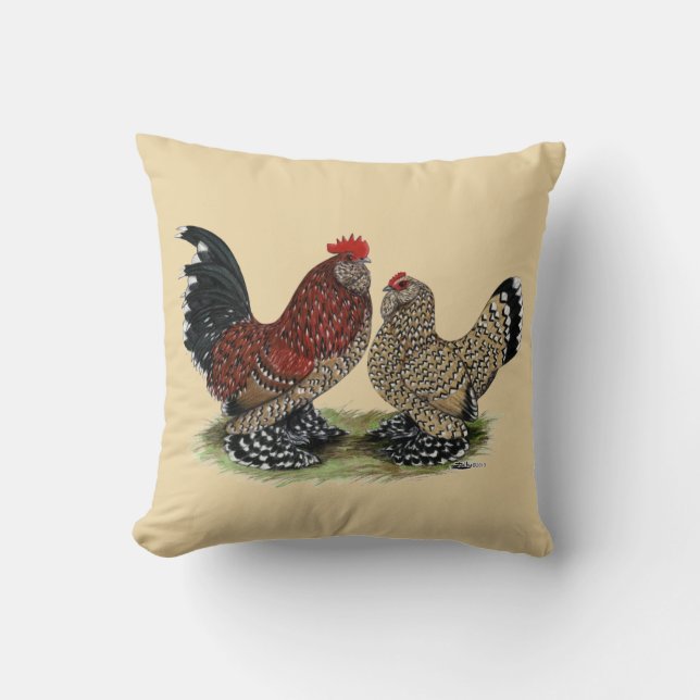 Coussin Coqs nains de D'Uccle :  Mille Fleur (Recto)