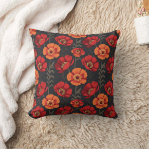Coussin Coquelicot rouge et orange gras