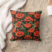 Coussin Coquelicots Fleurs Rouges Feuillage (Couverture)