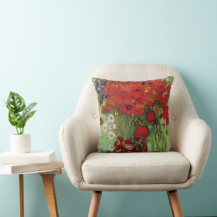 Coussin Coquelicots rouges et pâquerettes par Vincent van