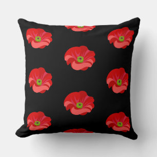 Coussin Coquelicots rouges sur fond noir