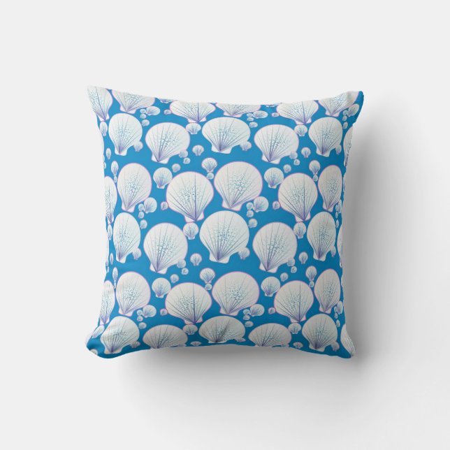 Coussin Coques de mer blanches sur un arrière - plan bleu  (Recto)