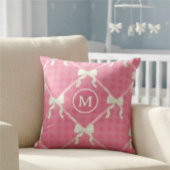 Coussin Coquette Bows Gingham Monogram Cream Pink