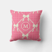 Coussin Coquette Bows Gingham Monogram Cream Pink (Verso)