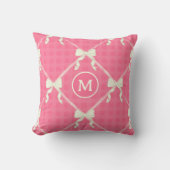 Coussin Coquette Bows Gingham Monogram Cream Pink (Recto)