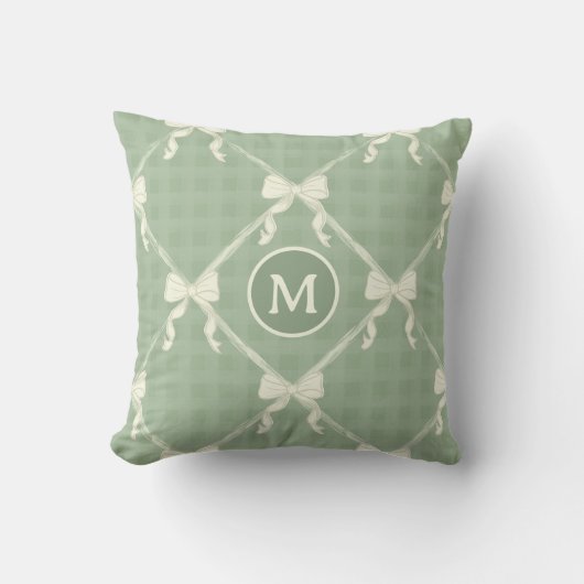 Coussin Coquette Bows Gingham Monogram Cream Sage Green  (Recto)