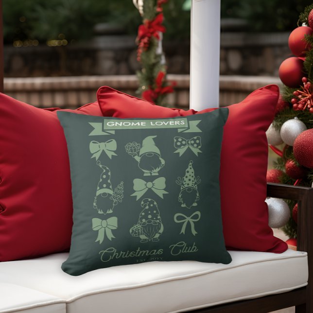 Coussin Coquette Gnome Amateurs de Noël Club - Sage | Gree (Coquette Gnome Lovers Christmas Club Sage | Dk Green Throw Pillow)