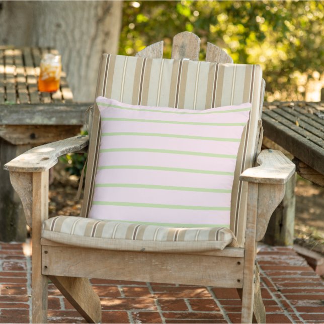 Coussin Coquette Preppy Chic Rayures Vert Pastel Et Rose (Chaise)