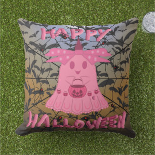 Coussin Coquette Rose Fantôme Joyeux Halloween Art Numériq