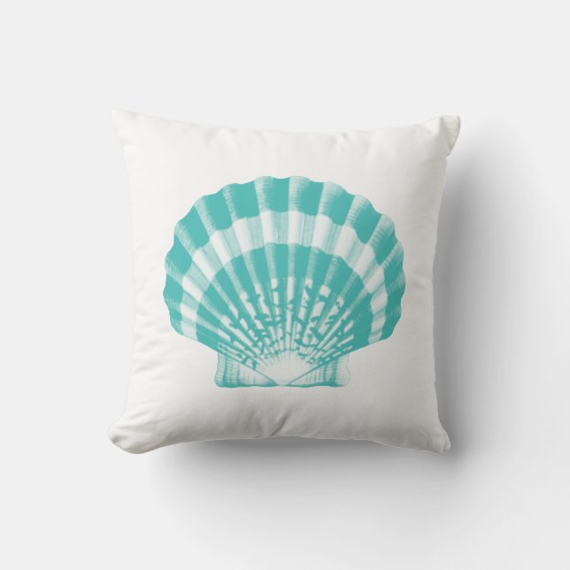 Coussin Coquillage - aqua doux et blanc (Recto)