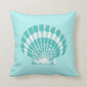 Coussin Coquillage - aqua mol et blanc