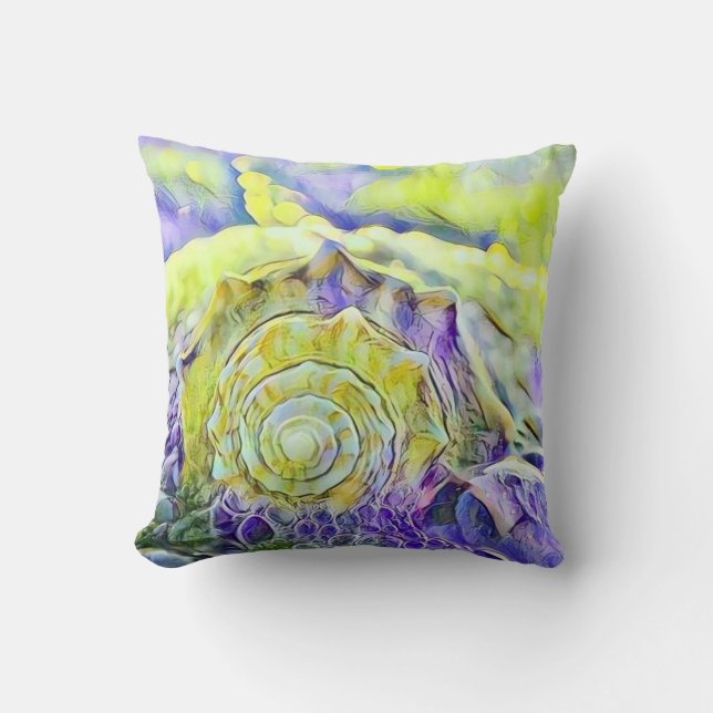 Coussin Coquillage jaune violet dans l'aquarelle mousseuse (Recto)