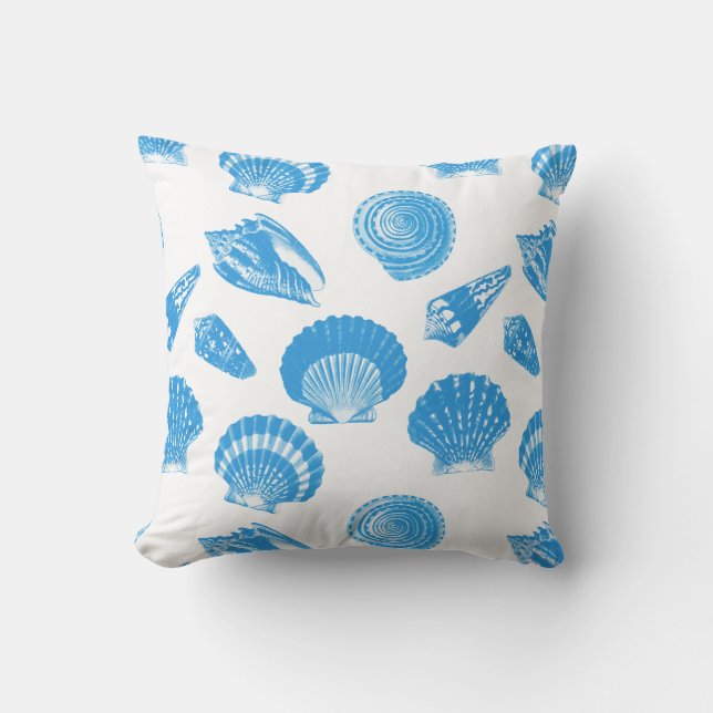 Coussin Coquillages - Cerulean bleu et blanc (Recto)