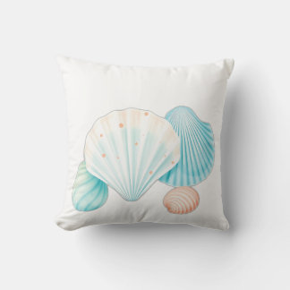 Coussin Coquillages d'aquarelle en Aqua et Coral