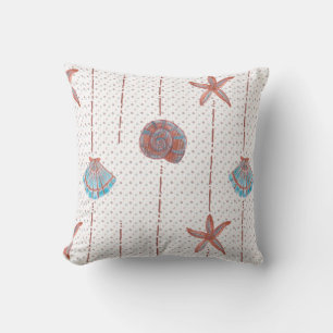 Coussin Coquillages en bronze rose et bleu Aquarelle