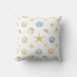 Coussin Coquillages et étoiles de mer à l'aquarelle motif