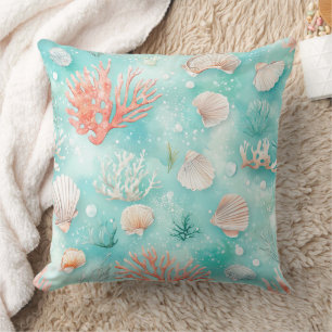 Coussin Coquillages et Motif de Vagues Océaniques (2)