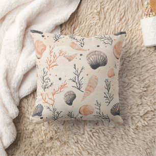 Coussin Coquillages étoiles de mer corail sable de la Médi