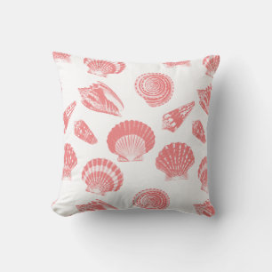 Coussin Coquillages - rose de corail et blanc