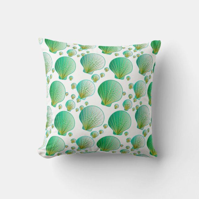 Coussin Coquillages verts de mer sur blanc (Recto)