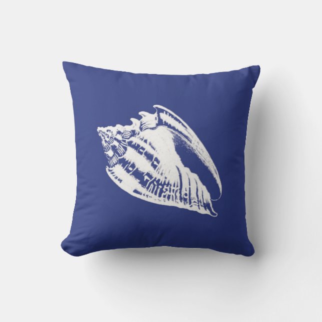 Coussin Coquille de conque - bleu marine et blanc (Recto)