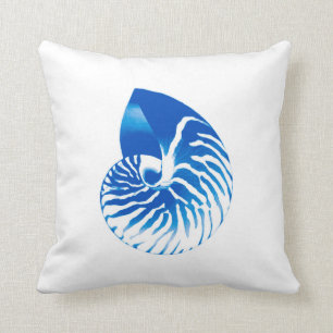 Coussin Coquille de Nautilus - bleu et blanc de cobalt
