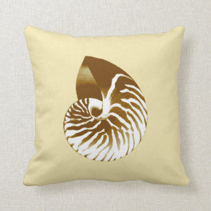 Coussin Coquille de Nautilus - brun, blanc et beige