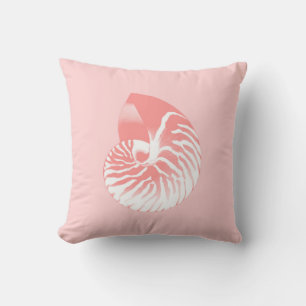 Coussin Coquille de Nautilus - corail rose et blanc