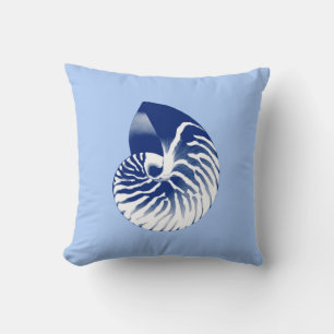 Coussin Coquille de Nautilus - marine, blanc & bleu clair