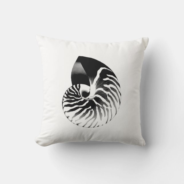 Coussin Coquille de Nautilus - noir, gris et blanc (Recto)