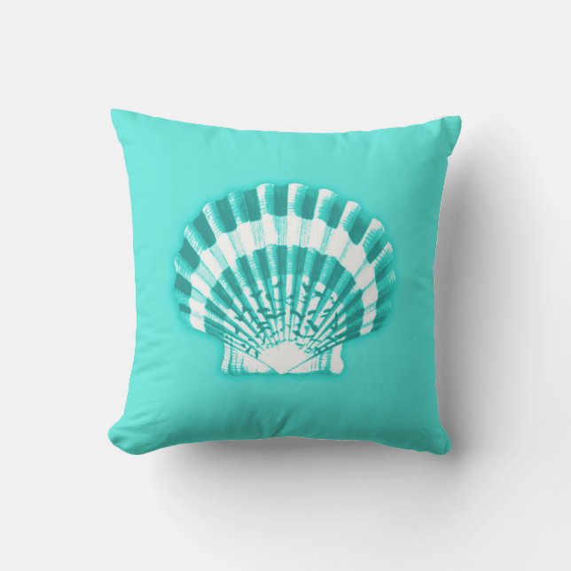 Coussin Coquille de Saint-Jacques - Turquoise et blanche s (Recto)