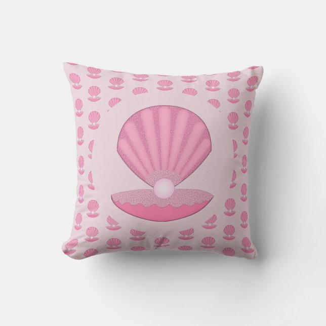 Coussin Coquille d'huître rose pour bébé et modèle de perl (Recto)