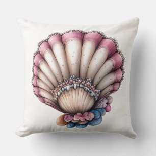 COUSSIN COQUILLE TROPICALE ORNEE ROSE BLEU BLANC