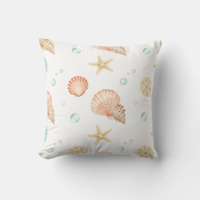 Coussin Coquilles d'aquarelle Perles Motif côtier (Recto)
