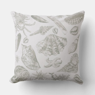 Coussin Coquilles de mer gris sauge doux croquis Antique N