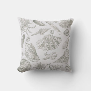 Coussin Coquilles de mer gris sauge doux croquis Antique N