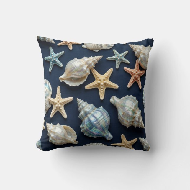 Coussin Coquilles marines bleues et blanches (Recto)