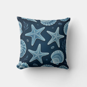 Coussin Coquilles marines bleues et blanches