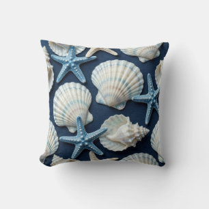 Coussin Coquilles marines bleues et blanches