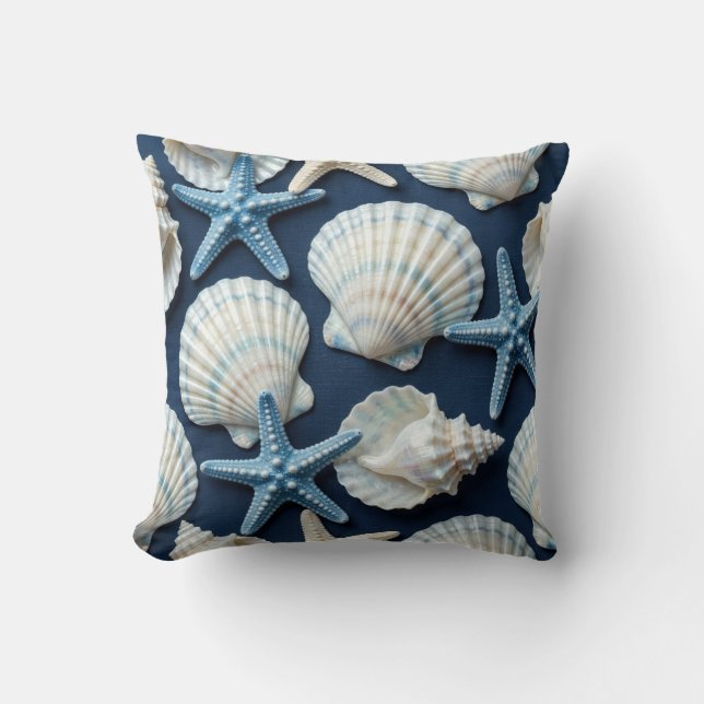 Coussin Coquilles marines bleues et blanches (Recto)