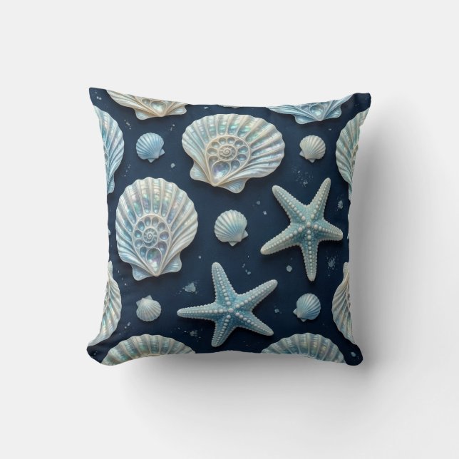 Coussin Coquilles marines bleues et blanches (Recto)