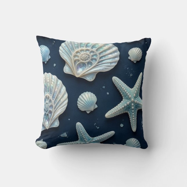 Coussin Coquilles marines bleues et blanches (Recto)