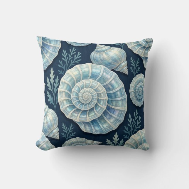 Coussin Coquilles marines bleues et blanches Opale (Recto)