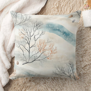 Coussin Corail à texture aquarelle en orange et bleu ardoi