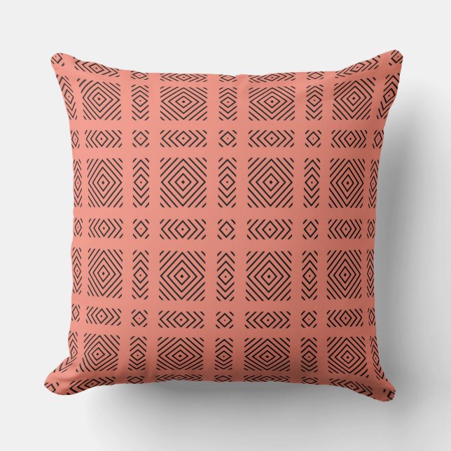 Coussin Corail avec motif géométrique noir (Recto)